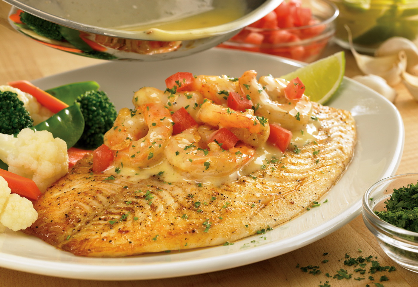 Grilled Fish & Shrimp Scampi
